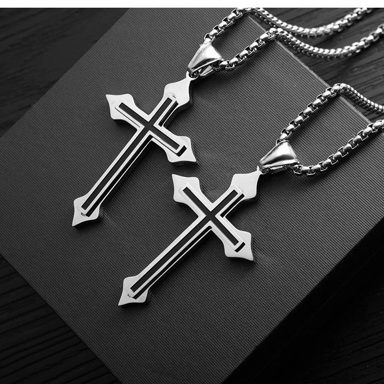 Mens Stainless Steel Cross Shape Pendant Necklace