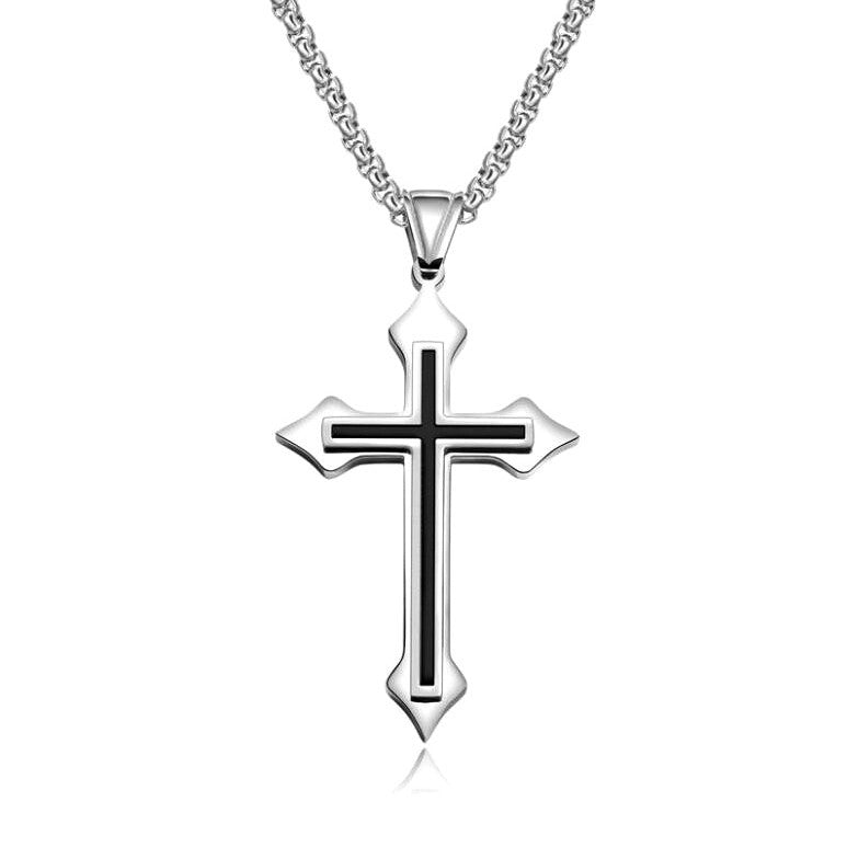 Mens Stainless Steel Cross Shape Pendant Necklace