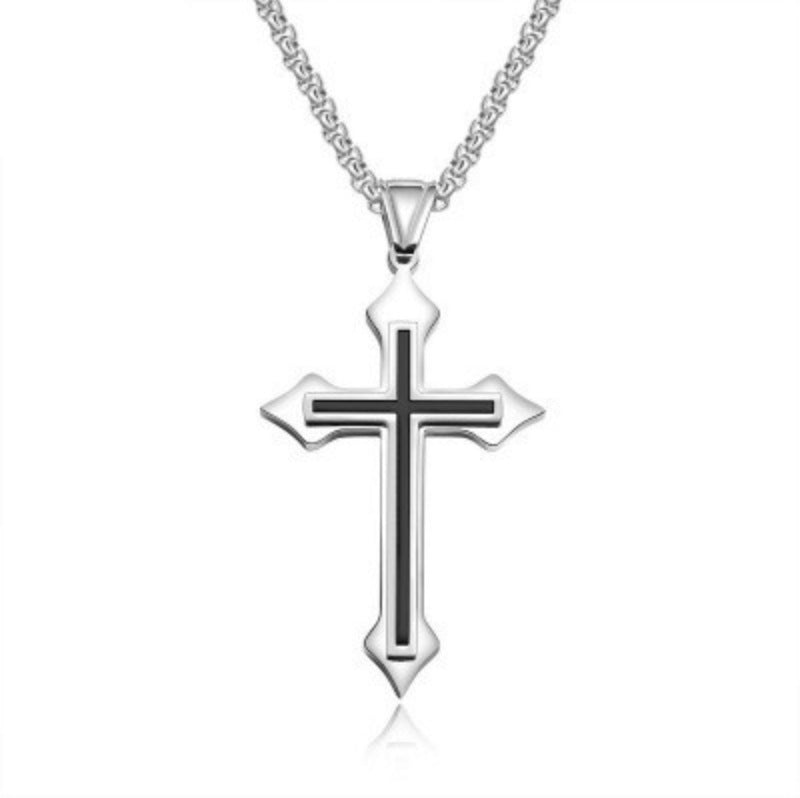 Mens Stainless Steel Cross Shape Pendant Necklace