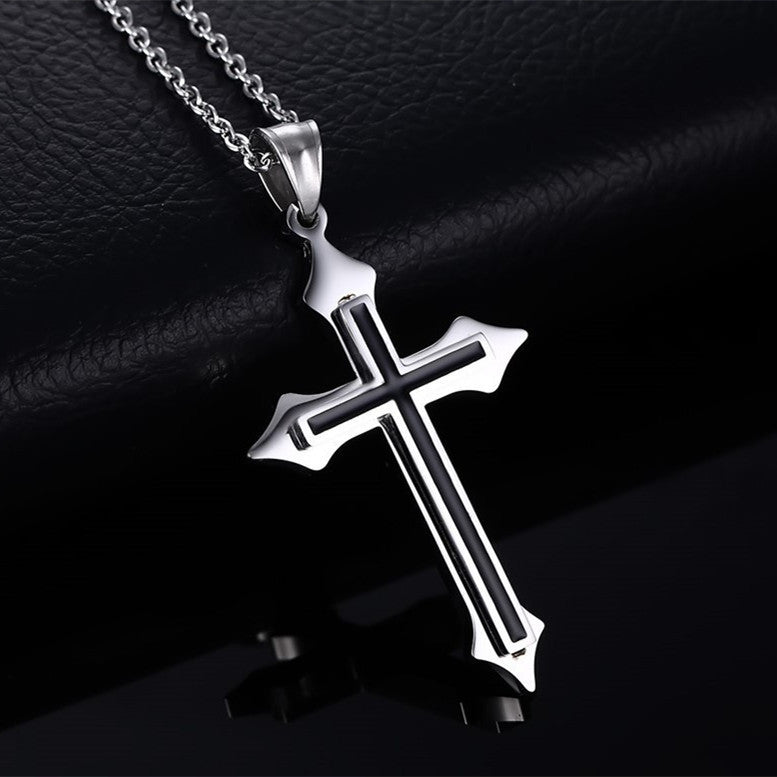 Mens Stainless Steel Cross Shape Pendant Necklace